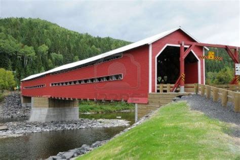 Canada Quebec A Red Covered Bridge On Matapedia River In Gaspesie