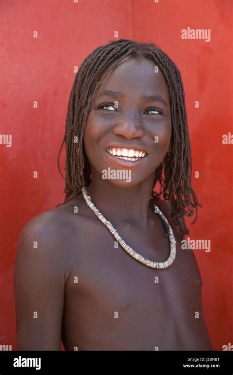 African Teenage Girl Of Zemba Tribe Opuwo Kaokoland Namibia Stock