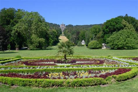 View Over Flowerbed At Castle Wilhelmhohe To Hercules Monument