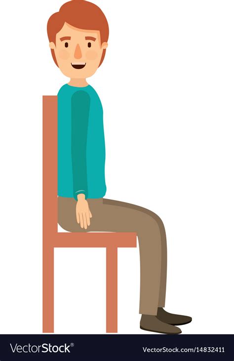 A caricature is a rendered image showing the features of its subject in a simplified or exaggerated way through sketching, pencil strokes, or through other artistic drawings. Colorful image caricature full body guy sit in a Vector Image