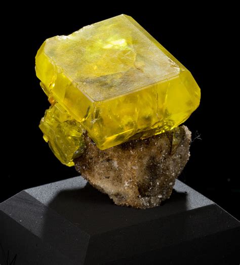 Large Sulphur Crystal On Aragonite
