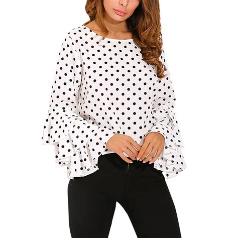 fashion womens ladies polka dots blouse tops loose butterfly long sleeve chiffon casual blouse