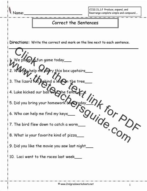 Sentence Correction Worksheets 3rd Grade