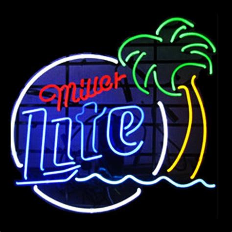 Desung Brand New Miller Lite Palm Tree Neon Sign Lamp Glass Beer Bar