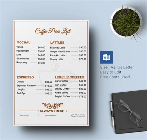 Coffee shop equipment list food and drink preparation: 31+ Price List Templates - DOC, PDF, Excel, PSD | Free ...