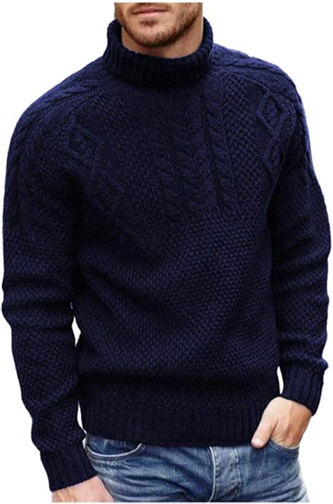 Autumn Winter Men S Knitted Turtleneck Sweater Long Sleeve Pullover Thick Sweaters Solid Color