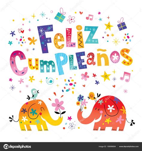 Feliz Cumpleanos Happy Birthday In Spanish Greeting Card With Cute
