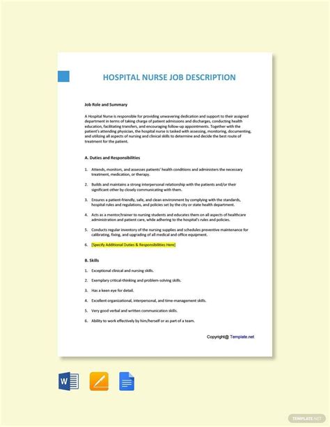 Nurse Job Description Templates Documents Design Free Download