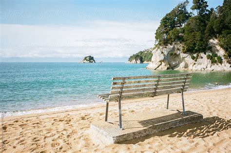 Kaiteriteri Beach Park Bench Turquoise Water And Golden Sand Porangela