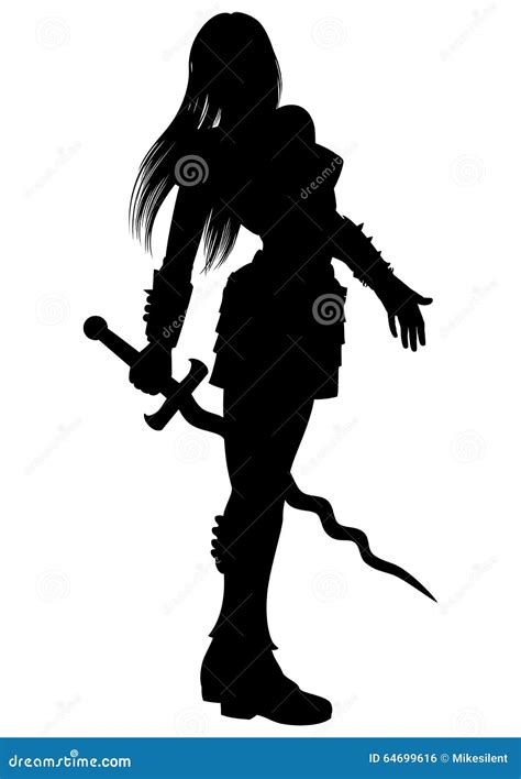 Woman Warrior With Flaming Sword Silhouette Stock Photography