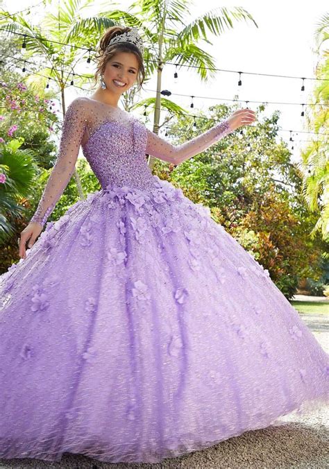 Glitter Net And Floral Applique Quinceañera Dress Morilee Lilac Quinceanera Dresses Ball