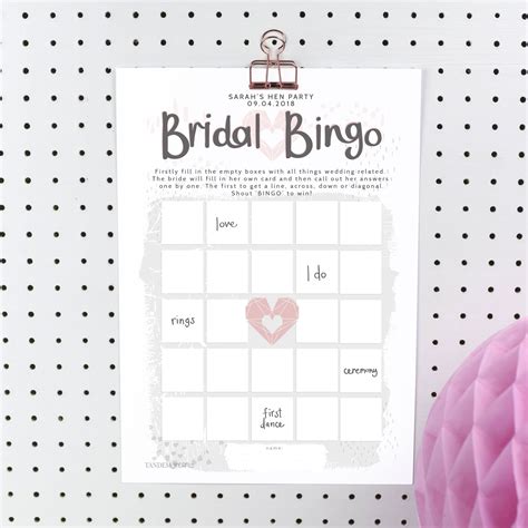 Printable Personalised Bridal Bingo Hen Party Game Hen Party Etsy Uk