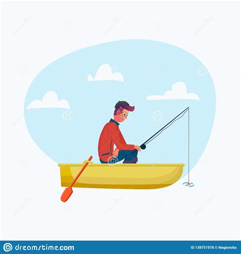 Fisher Man Holding Fishing Rod In The Boat Season Fishing Vector