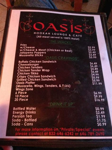 Online Menu Of Oasis Hookah Lounge Houston Tx