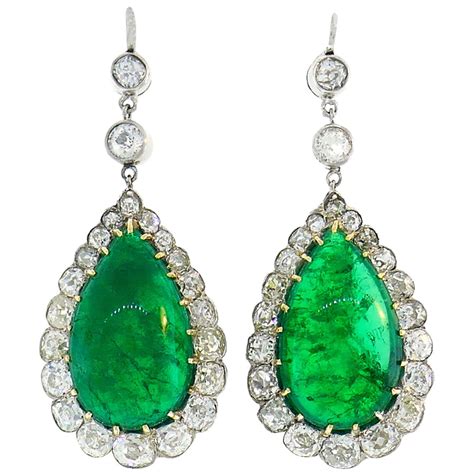 Victorian Emerald Diamond Dangle Earrings In Gold And Silver Antique