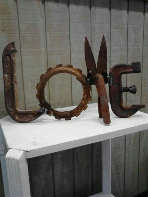 Love 3 D Made From Repurposed Metal And Tools Metal Yard Art Scrap
