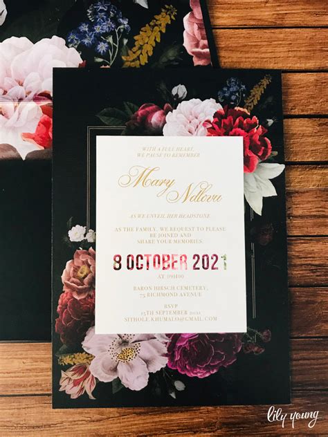 Mary Printed Tombstone Unveiling Invitation Lily Young Designs