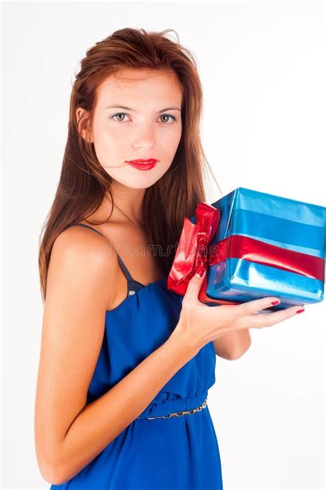 Happy Woman With Gift Box Stock Photo Image Of Glamour