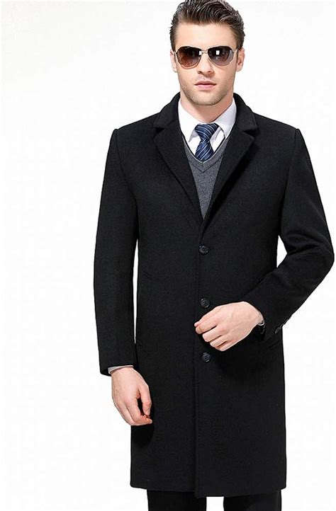 Hgdr Winter Black Wool Cashmere Coat For Men Business Casual Long Trench Coats Warm Single