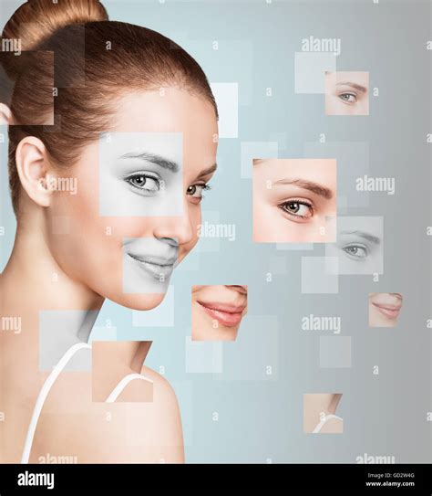Perfect Female Face Made Of Different Faces Stock Photo Alamy