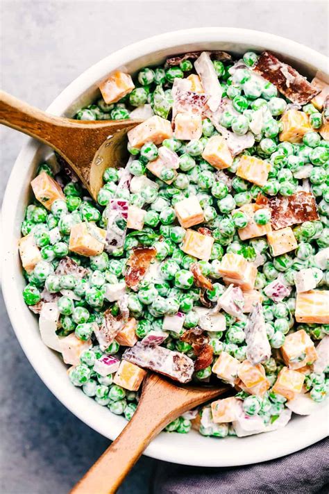 In a large pan over medium heat, cook bacon until crispy, 10 minutes. Best Ever Creamy Pea Salad with Bacon | The Recipe Critic