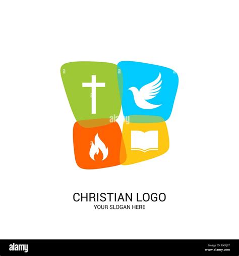 Christian Church Logo Bible Symbols Color Panels With The Image Of