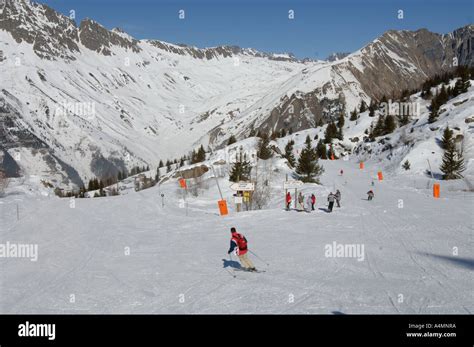 Skiing In Alpe D Huez Ski Area In The French Alps Stock Photo Alamy