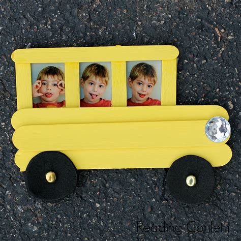 Craft Stick School Bus Frame And Back To School Books ~ Reading Confetti