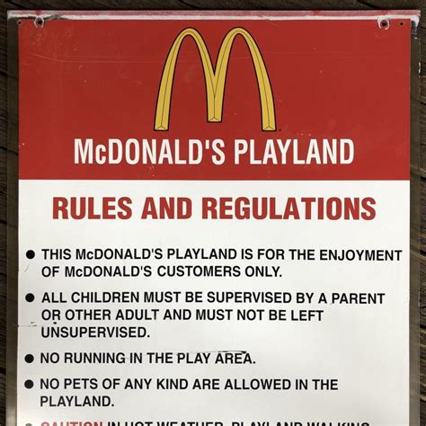 70s Vintage Mcdonalds Playland Rules And Regulations Sign J948 2000toys Antique Mall