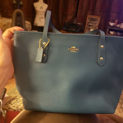 Coach Mini Leather City Zip Small Tote Handbag Purse Colorteal Style