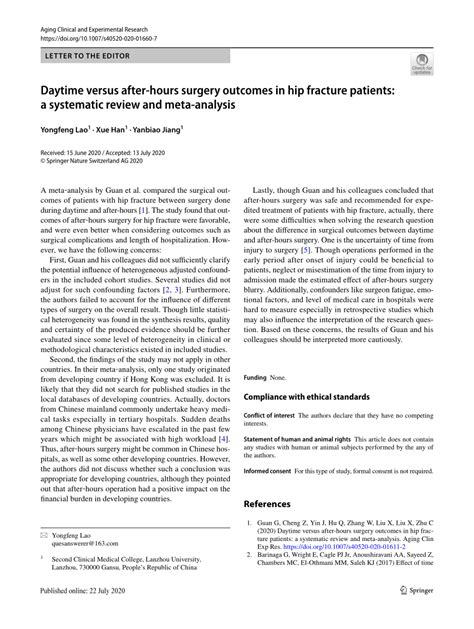 Pdf Daytime Versus After Hours Surgery Outcomes In Hip Fracture