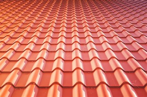 Red Metal Tiled Roof Background Texture Stock Photo Image Of