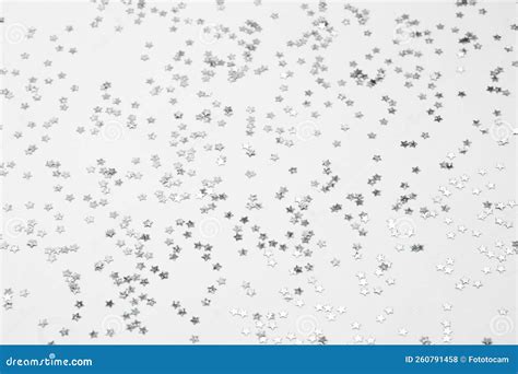 Sparkles Silver Stars On White Background With Text Place Image Stock