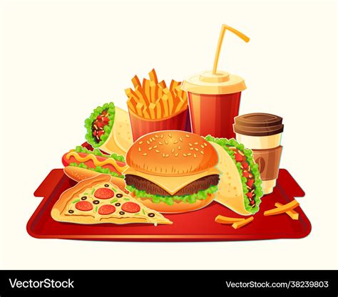 Cartoon A Traditional Set Fast Food Meal Vector Image
