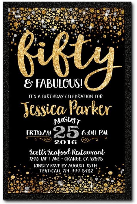 Gold Glitter Fifty And Fabulous 50th Birthday Invitations