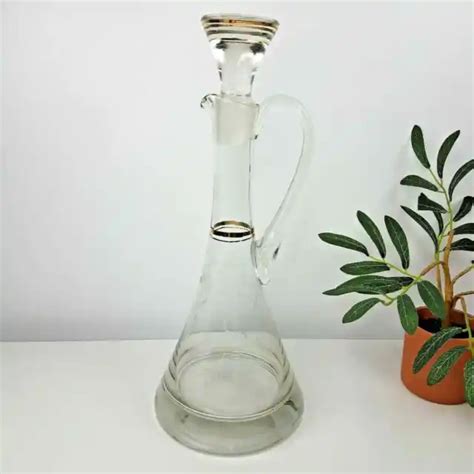 Vintage Mid Century Tall Etched Glass Decanter With Stopper Floral Vines 14 18 00 Picclick