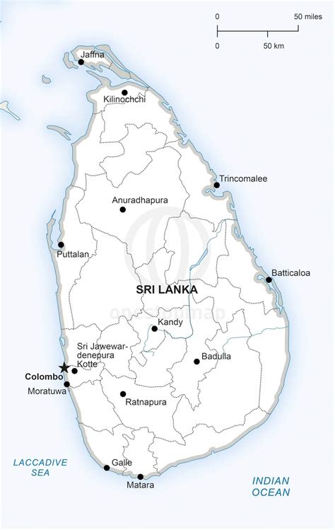 Vector Color Map Of Sri Lanka Country With Important Cities And Roads