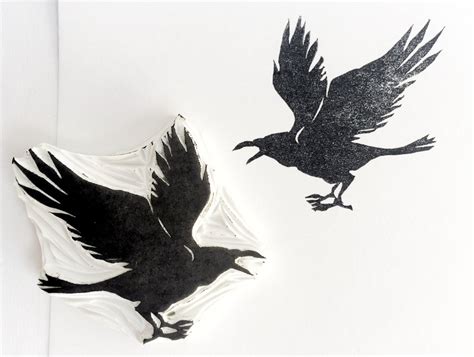 Raven Stamp Crow Stamp Bird Rubber Stamp Raven By Cutsandscrapes