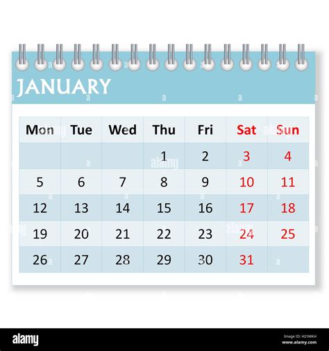 Calendar Sheet For January Stock Photo Alamy