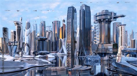 Future City 3d Scene Futuristic Cityscape Creative Concept