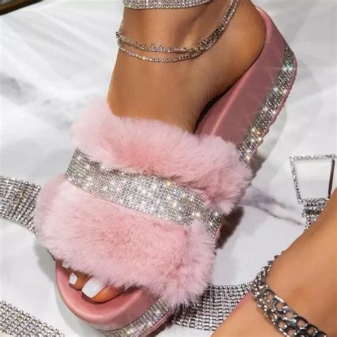 Fur Slippers Women 2020 Fashion Summer Fur Slides For Woman Etsy Diamond Shoes Slides For