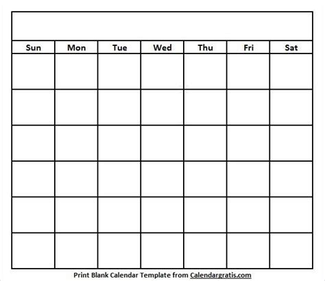 Printable Blank Calendar Template Editable Blank Calendar Template
