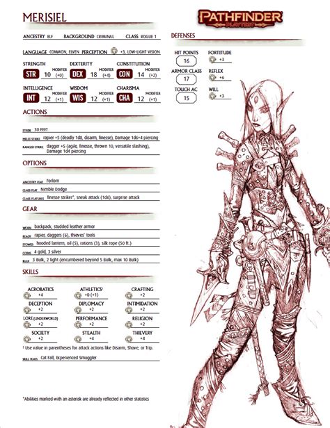 Pathfinder 2 Character Sheet 5 Merisiel Elf Rogue