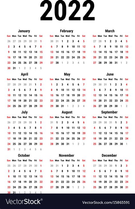 Calendar For 2022 Royalty Free Vector Image Vectorstock 2022 Year At