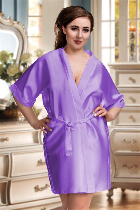 2106 Soft Satin Dressing Gown Lilac S 7xl