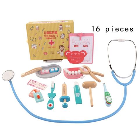 Childrens Doctor Toy Kit Injection Tool Wooden Simulation Real Life
