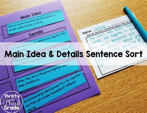 The main idea is not always clearly stated when reading. Main Idea and Details Sentence Sort - Thrifty in Third Grade