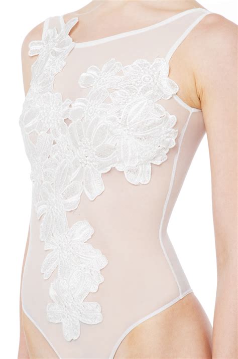 Lyst Akira Black Label One Chance Floral Embroidered Mesh White Bodysuit In White