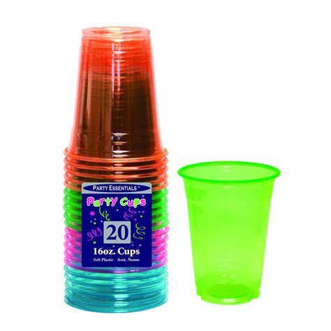 1 Party Essentials 16 Oz Soft Plastic Cups Assorted Neons 20 Ct