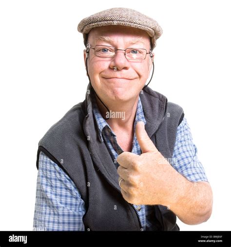 Expressive Old Man Giving Thumbs Up Isolated Against White Background